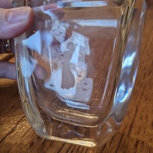 Vintage Signed Skruf Sweden Etched Glass Vase Girl With Birds